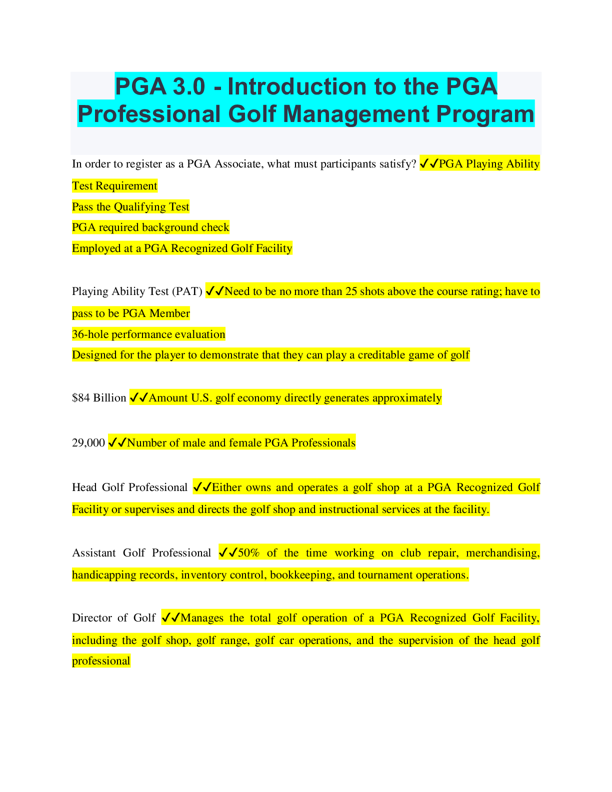 PGA 3.0 Introduction to the PGA Professional Golf Management Program